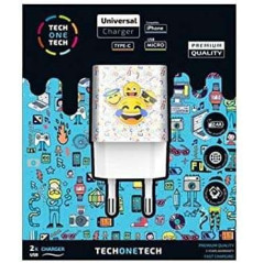 Chargeur mural double USB-A TechOneTech Emojitech Smile - Haute performance