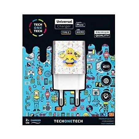 Chargeur mural double USB-A TechOneTech Emojitech Smile - Haute performance
