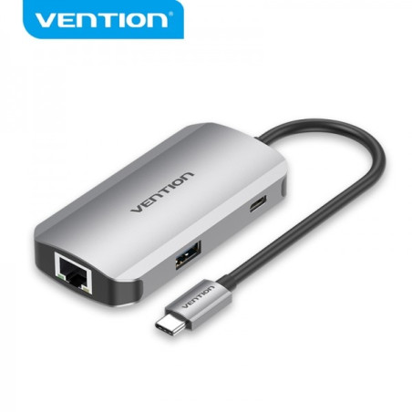 Lecteur de Carte Vention HUB 6 en 1 USB-C vers 3xUSB30SDMicroSDPD100W - 015m - Couleur Gris