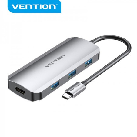 Vention Docking 5 en 1 USB-C vers HDMI 4K3xUSB30PD100W - 015m - Couleur Gris
