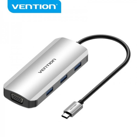 Station d'accueil Vention 6 en 1 USB-C vers HDMIVGA3xUSB30PD100W - 015m - Couleur Gris
