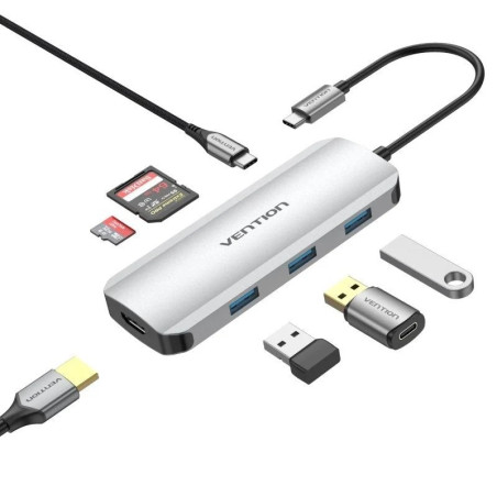 Station d'accueil Vention 7 en 1 USB-C vers HDMI 4K3xUSB30SDTFPD100W - 015m - Couleur Gris