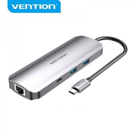 Vention Station d'accueil 9 en 1 USB-C vers HDMI 4K/2xUSB3.0/USB-C Gen1/RJ45/TF/Lecteur SD/Prise Audio/PD100W - 0,15m