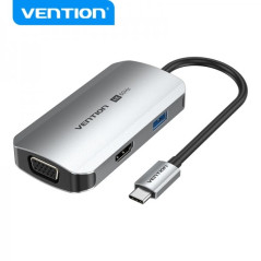 Station d'accueil Vention 4 en 1 USB-C vers HDMI 4K/VGA/USB 3.0/PD - 0,15m - Aluminium gris