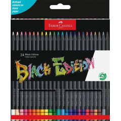 Faber-Castell Black Edition Pack de 24 Crayons de Couleur - Mine Super Douce - Bois Noir