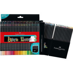 Faber-Castell Black Edition Pack de 50 Crayons de Couleur - Mine Super Douce - Bois Noir