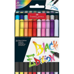 Faber-Castell Black Edition Pack de 20 marqueurs à pointe pinceau - Encre à base de colorant alimentaire - Couleurs assorties