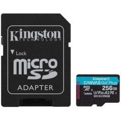 Carte Micro SDXC Kingston 256 Go UHS-I U3 V30 Classe 10 170 Mos Canvas Go Plus avec adaptateur
