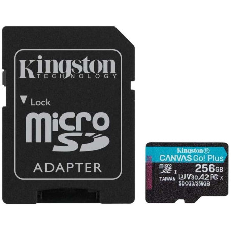 Carte Micro SDXC Kingston 256 Go UHS-I U3 V30 Classe 10 170 Mos Canvas Go Plus avec adaptateur
