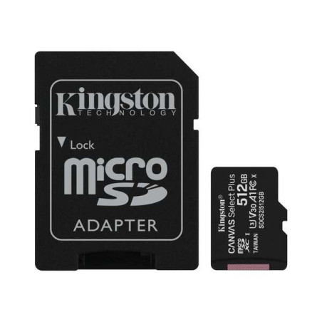 Carte Micro SDXC Kingston 512 Go Classe 10 100 Mos Canvas Select Plus  Adaptateur SD