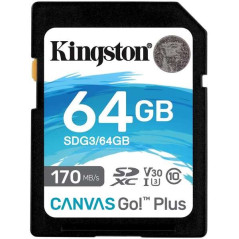 Carte SDXC Kingston 64 Go UHS-I U3 V30 Classe 10 170 Mos Canvas Go Plus