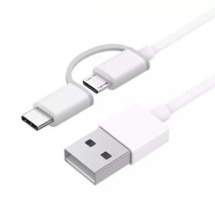 Câble Xiaomi USB-A vers MicroUSB avec Adaptateur USB-C - Longueur 1m - Blanc