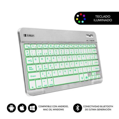 Clavier Bt rétroéclairé intelligent Subblim - Connectivité Bluetooth 30 - Éclairage réglable en 7 couleurs - Design fin 6 mm
