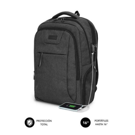 Sac à dos Subblim Air Padding pour ordinateur portable 16 - Départements et poches de rangement - Résistant à leau - Port USB