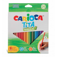 Carioca Tita Lot de 24 crayons triangulaires - Corps triangulaire - Couleurs vives et lavables - Écriture douce