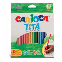 Carioca Tita Pack de 24 Crayons en Résine - Corps Hexagonal - Couleurs Vives et Lavables - Écriture Douce