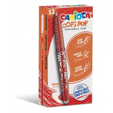 Pack de 12 - Stylos effaçables Carioca Oops - Encre thermosensible - Grip texturé - Pointe 0,7 mm - Double caoutchouc