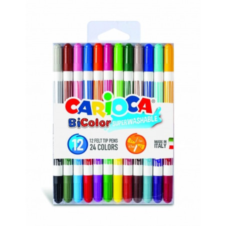 Carioca Bicolor Pack de 12 Marqueurs - Deux Couleurs par Marqueur - Encre Super Lavable
