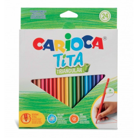 Carioca Tita Lot de 24 crayons triangulaires - Corps triangulaire - Couleurs vives et lavables - Écriture douce