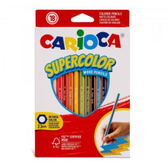 Carioca Supercolor Pack de 18 Crayons en Bois - Corps Hexagonal - Couleurs Intenses et Grande Opacité - Épaisseur 3,3 mm