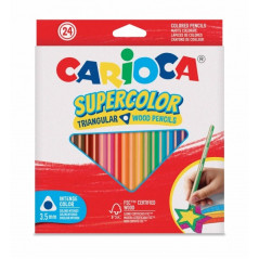Carioca Supercolor Pack de 24 crayons en bois - Corps triangulaire - Couleurs intenses et grande opacité - Épaisseur 3,5 mm