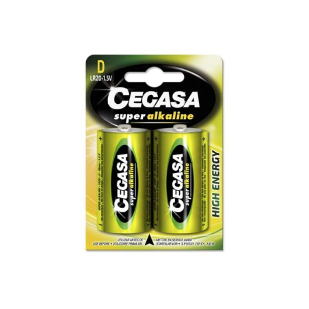 Cegasa Super Alcaline LR20 Pack de 2 Piles LR20 1,5V - Haute Technologie - Fiabilité - Haute Performance