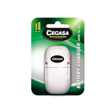 Cegasa Chargeur de Piles Compact AA/AAA - Recharges Illimitées - Facile à Utiliser - Idéal pour la Maison - Couleur Blanc