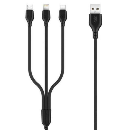 Câble de Charge Rapide XO 3 en 1 - Micro Type C et Lightning vers USB - 1m - Noir