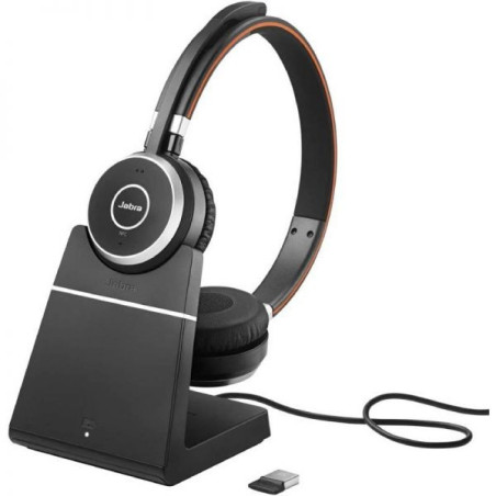 Jabra Evolve 65 SE Stereo UC Casque avec Microphone Bluetooth + Support de Charge USB-A - Réduction de Bruit