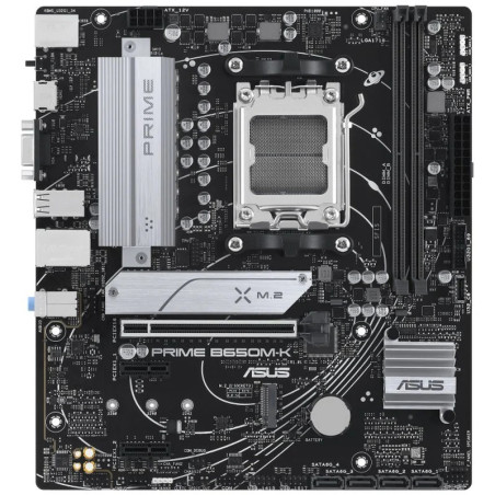 Asus Prime B650M-K Carte Mère AMD AM5 2x DDR5 - HDMI, M.2, PCIe 4.0, 4x Sata III, USB 2.0, 3.2, RJ-45, VGA, Format MicroATX