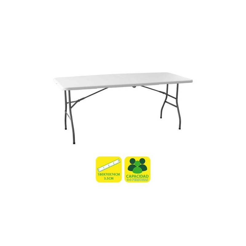 Sungarden Table Pliante en Résine 180x70x74cm 3.5cm - Couleur Blanche