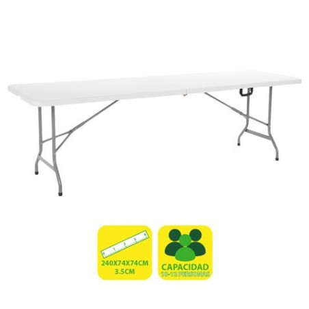 Sungarden Table en Résine Pliable 240x74x74cm 3.5cm - Couleur Blanche