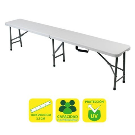 Sungarden Banc en Résine Pliable 180x29x43cm 3.5cm - Couleur Blanche