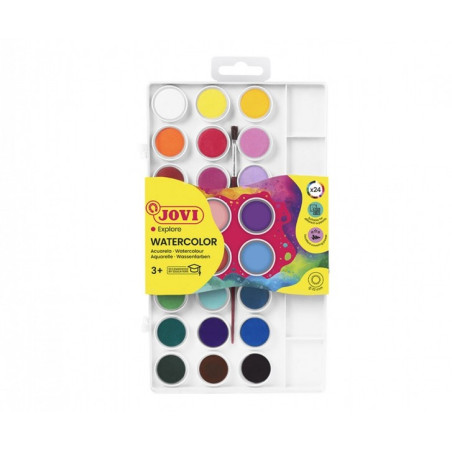 Jovi Pack de 24 Gatouilles en Pastille + Pinceau - Brillants - Facilement Mélangeables - Couleurs Assorties