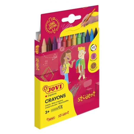 Jovi Crayons Étui de 12 Crayons en Plastique - Résistants - Ne Tachent Pas - Agréables à Écrire - Fini Brillant