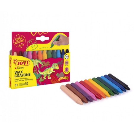 Jovi Jumbo Étui de 12 Crayons Ronds - Résistants - Ne Tâchent Pas - Couleurs Assorties