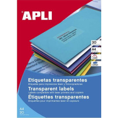 Étiquettes translucides permanentes Apli 210 x 297 mm - 20 feuilles - Résistantes aux intempéries