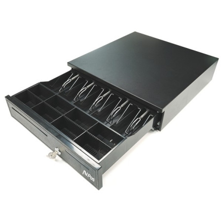 AVPos CASH-U280 Tiroir-Caisse 41cm Automatique - 5 Positions Billets - 8 Positions Pièces - RJ11 - Couleur Noire