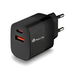 NGS Bud 33W Chargeur Universel Mural 33W Ultra Rapide - 1x USB-C PD & PPS, 1x USB-A QC 3.0 - Couleur Noire