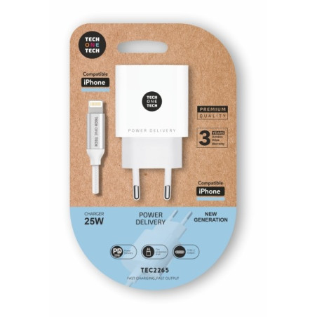 TechOneTech Chargeur mural PD 25W + Câble USB-C à Lightning