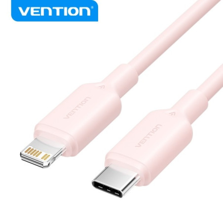 Câble USB 2.0 Type C vers Lightning Vention - Niquelé - 27W - 3A - Couleur Rose