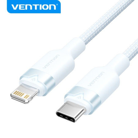 Vention Câble de Charge USB-C/Lightning - Aluminium et Coton Tressé - 480Mbps - 3A - 27W Max - Couleur Bleue