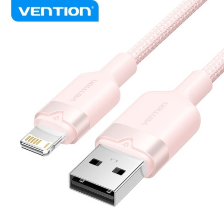Vention Câble de Charge USB-A/Lightning - Aluminium et Coton Tressé - 480Mbps - 2.4A - 2m - Couleur Rose