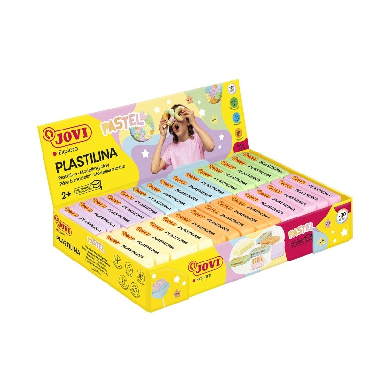 Jovi Expositor de 30 Pâtes à Modeler 50g - Couleurs Pastel - 100% Végétal - Très Malléable - Ne Sèche Pas