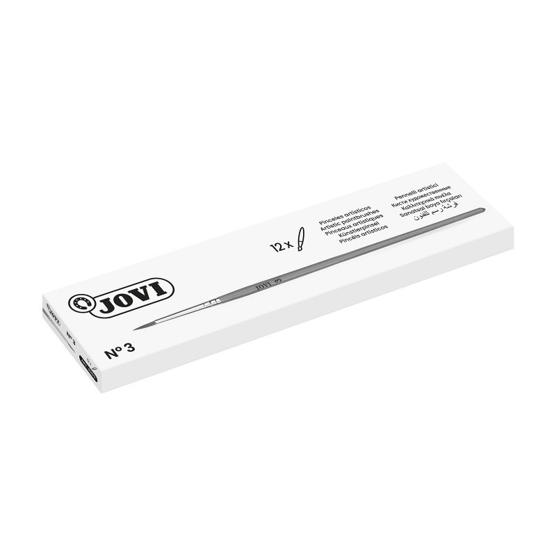 Pack de 12 - Pinceau Artistique Jovi N° 3 - Poils Naturels Doux - Manche en Bois - Pointe Ronde