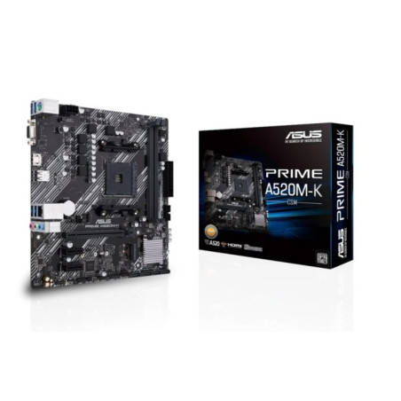 Asus Prime A520M-K Carte mère AMD AM4 2x DDR4 - HDMI, M.2, PCIe, 4x Sata III, USB 2.0, 3.2, RJ-45, VGA, Format MicroATX