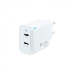 Coolbox Chargeur Mural 35W QC3.0 + PD - 2xUSB-C - Charge Rapide - Technologie GaN - Couleur Blanche