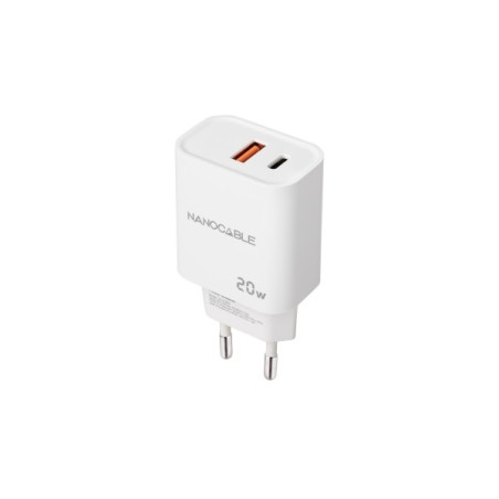 Chargeur mural Nanocable USB-C/PD + USB-A/QC 20W - Couleur Blanche