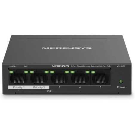 Switch Mercusys 5 Ports Gigabit RJ45 10/100/1000Mbps - 4 Ports PoE - Design Compact - Plug & Play - Boîtier en Métal