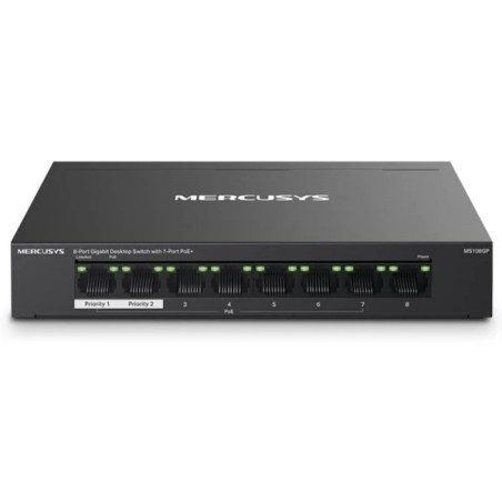 Switch Mercusys 8 ports Gigabit RJ45 10/100/1000Mbps - 7 ports PoE - Design compact - Plug & Play - Boîtier en métal